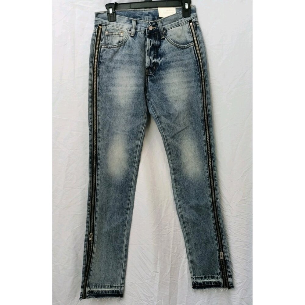 MNML  Distressed Denim Jeans Zipper Ankle Men Size 28 Blue Straight